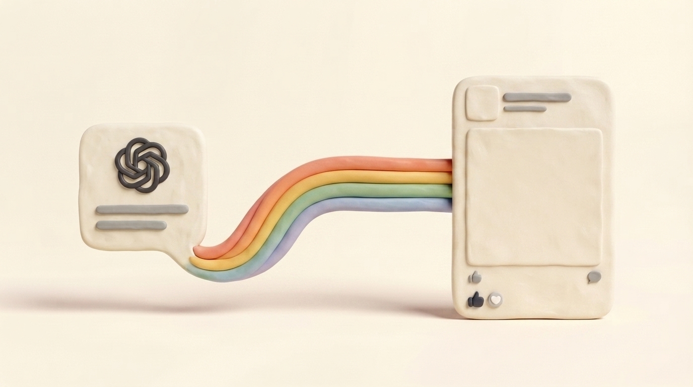 Handmade clay rainbow carrying a ChatGPT conversation into a Facebook post