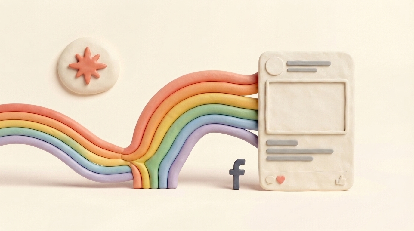 Handmade clay rainbow carrying a Claude conversation into a Facebook post