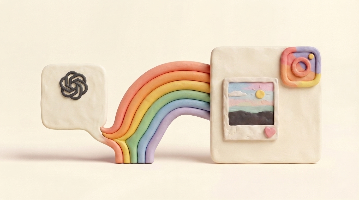Handmade clay rainbow carrying a ChatGPT conversation into a Instagram post