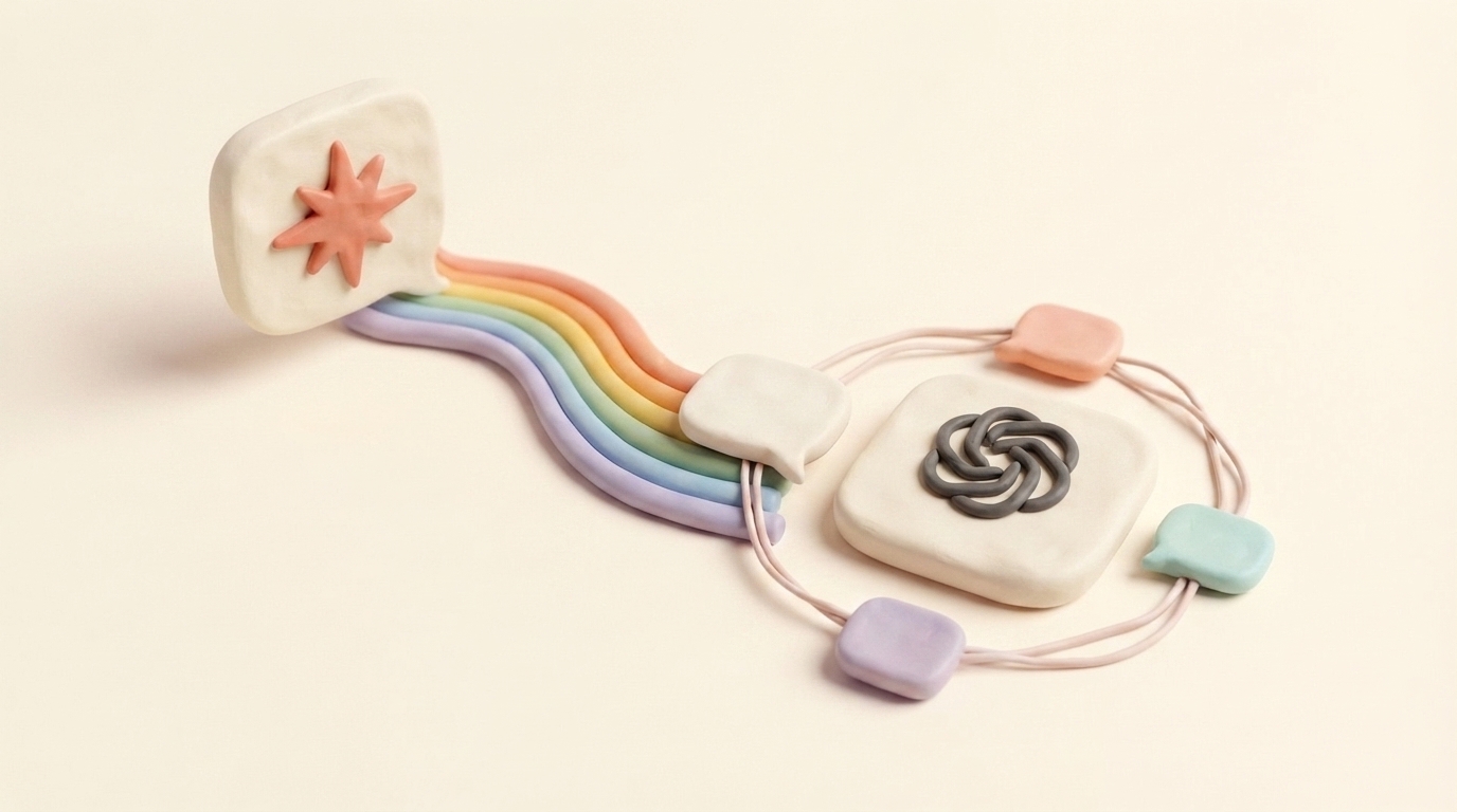 Handmade clay rainbow carrying a Claude conversation into a Threads post