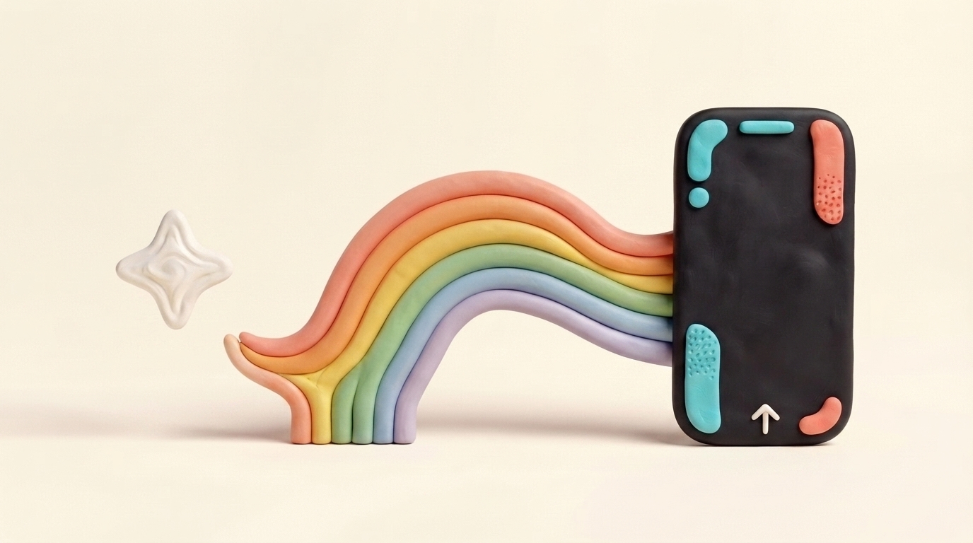 Handmade clay rainbow carrying a ChatGPT conversation into a TikTok post