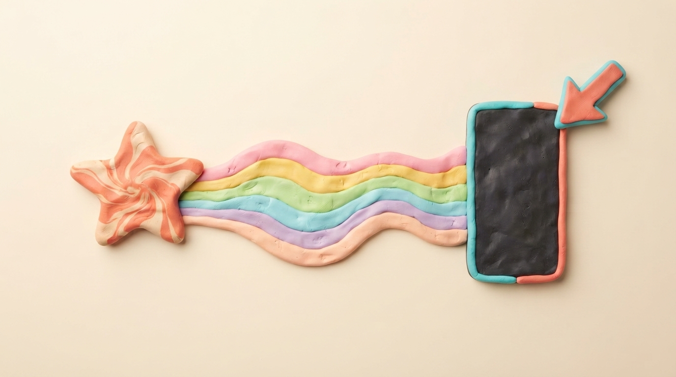 Handmade clay rainbow carrying a Claude conversation into a TikTok post
