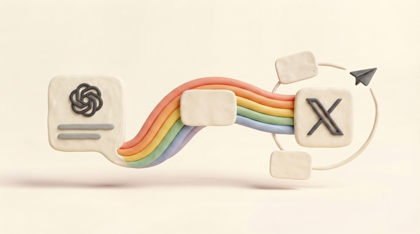 Handmade clay rainbow carrying a ChatGPT conversation into a X post