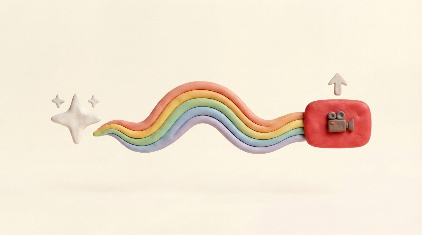 Handmade clay rainbow carrying a ChatGPT conversation into a YouTube post