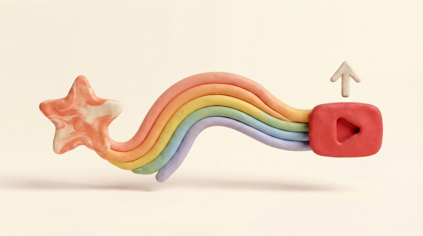 Handmade clay rainbow carrying a Claude conversation into a YouTube post